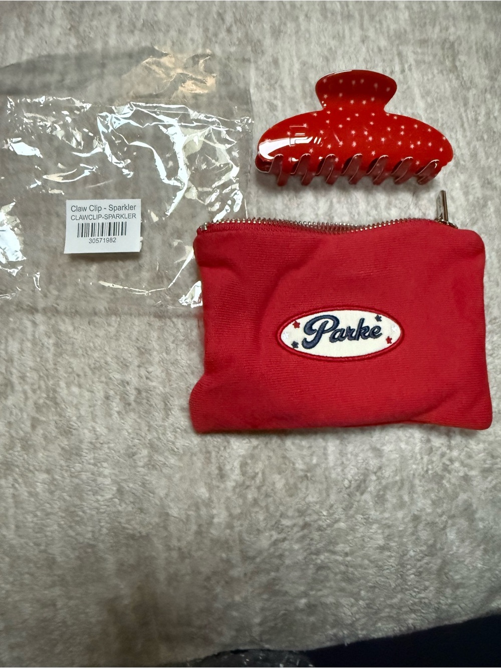NWT Parke Red Sparkler Hair Claw Clip with Red Pouch